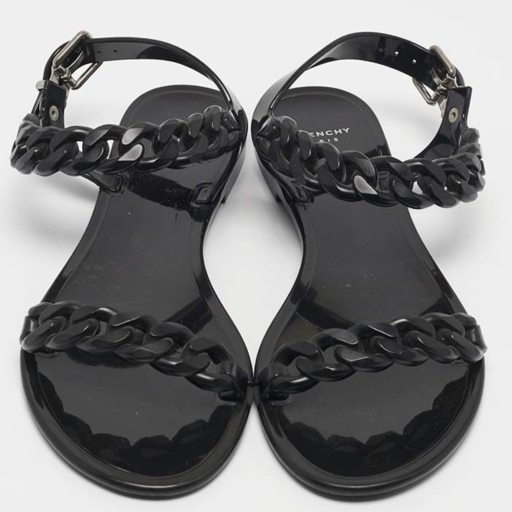 Givenchy Black Patent Chain Strap Sandals - Picture 2 of 6